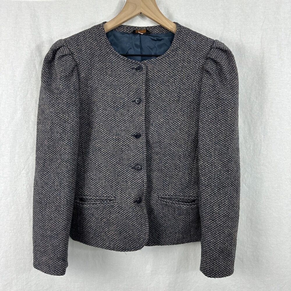 Scarboro Sportswear Vintage Tweed Multicolor Pleated Sleeve Button Up Blazer  8